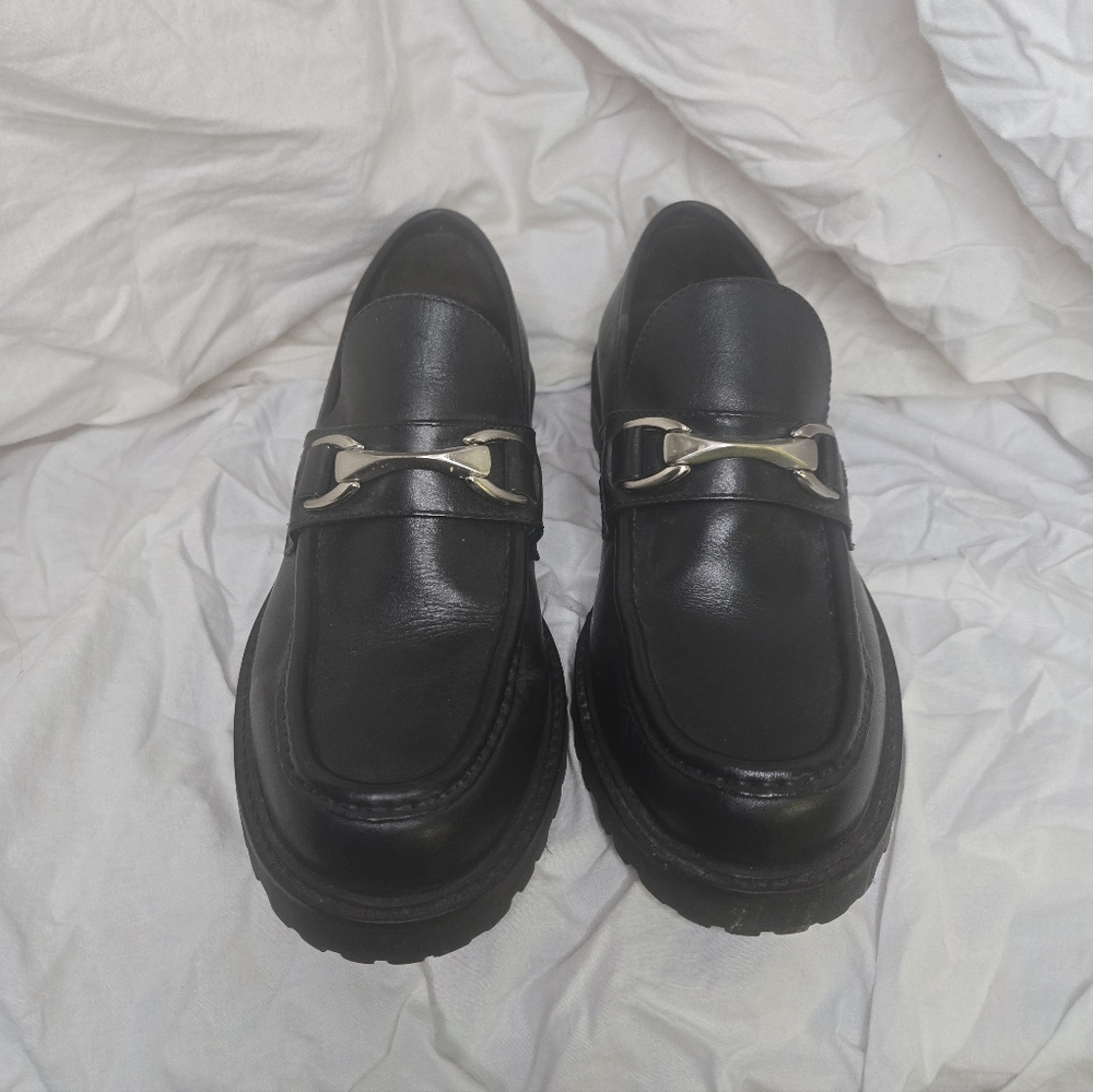 Kenneth Cole Reaction Black Leather Buckle Loafers 9.5D Slip On Dress Shoes